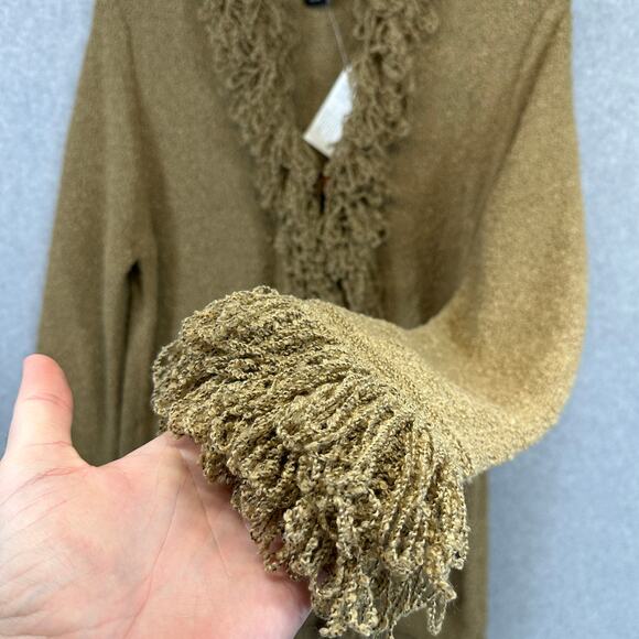 Dialogue Sweater Womens Size XS Brown Acrylic Blend Boucle Fringe Cardigan NWT - Picture 3 of 15